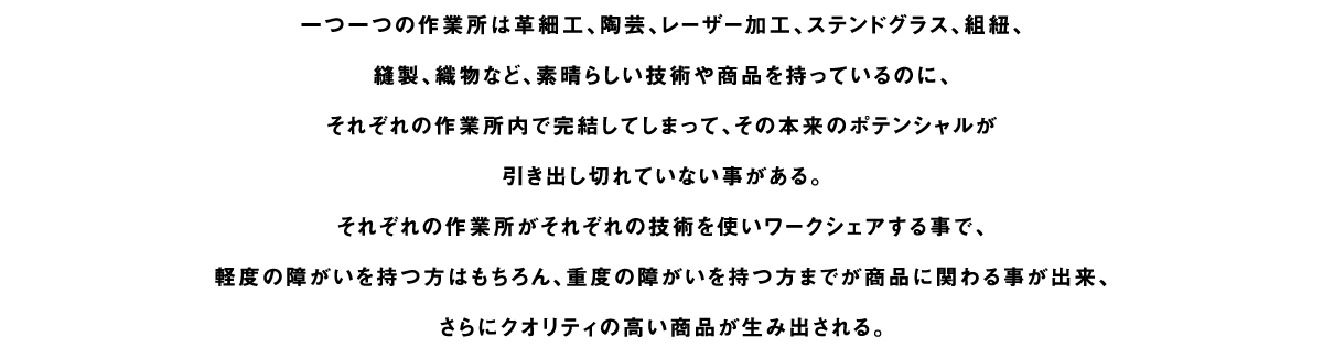 福祉作業所と、ブランド、アーティスト、企業を「虹の架け橋」で繋げ、新たなモノ作りを提案します。